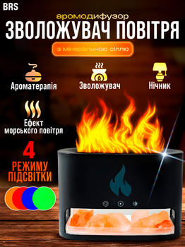 Нічник зволожувач повітря з мінеральною сіллю аромадифузор соляна лампа 4в1 від USB з гімалайською сіллю BRS Black