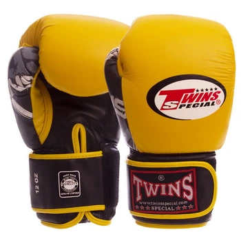 Перчатки боксерские кожаные на липучке Twins Classic 0269 размер 10 унций Yellow