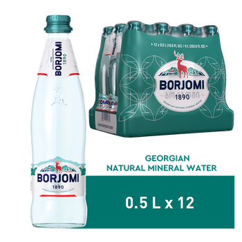 Упаковка мінеральної лікувально-столової сильногазованої води "Borjomi" 0,5 х 12 скляних пляшок