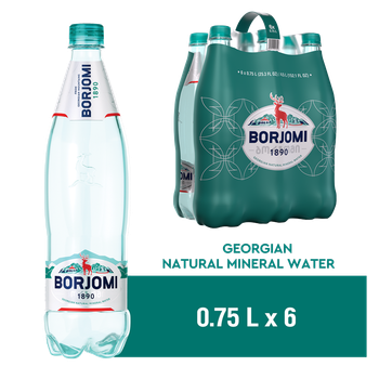 Упаковка мінеральної лікувально-столової сильногазованої води "Borjomi" 0,75 х 6 пляшок