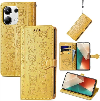 Чохол Embossed Cat and Dog для Xiaomi Redmi Note 14S книжка шкіра PU з візитницею жовтий