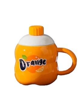 Чашка керамічна з кришкою та ложкою "Sweet" Stenson R32734 350 мл Orange