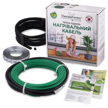 Тонкий нагревательный кабель 2-3 м² под стяжку Thermogreen TGCT20 500 Вт 25 м
