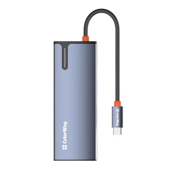 Док-станція ColorWay USB-C 5-в-1 Type C PD 100W/USB3.0х3/HDMI 4К (CW-HUB01) Сірий