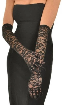 Довгі мереживні рукавички ажурні гіпюрові Honey Fashion Accessories S/M/L чорний (7-41)