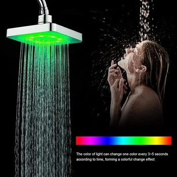 Лейка насадка для душа без батареек с LED подсветкой RGB светодиодная, квадратная 150 мм LED Shower head AND XL-902