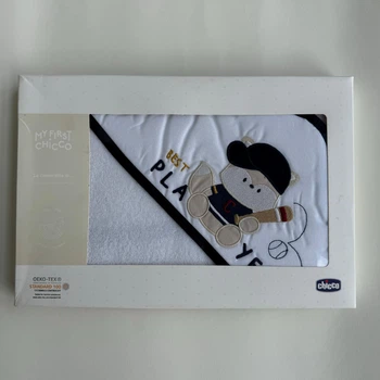 Дитячий рушник для купання малят з куточком Chicco 0-6 місяців білий з синім 40823