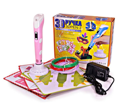 3D-ручка набір з Еко Пластиком PLA, Трафаретами та LCD екраном Рожева