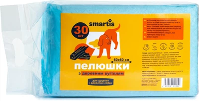 Пеленки с древесным углем Smartis 60x60 см, 38 г/4 г, 30 шт (10166/6931519011550)