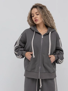 Толстовка на молнии с капюшоном оверсайз женская Alisa Line Madrid XS-S Графитовая (2500000066849)