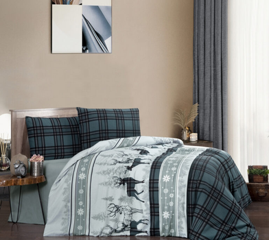 Комплект постільної білизни First Choice Flanel Полуторний 160×220 см Байка Зелені олені