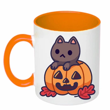 Чашка з друком "Helloween Cat" (колір помаранчевий) (20916)