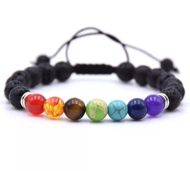 Чоловічий браслет із каменів (БР7Ч1) 7 чакр із тигровим оком 20 см