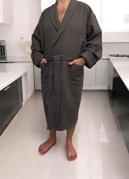 Вафельний халат унісекс COSY "Обійми" шаль Big size, 4XL темно-сірий 924