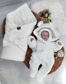 Комплект на витяг для новонародженого Зимовий Teddy шапочка конверт + комбінезон Milk (TeK23)