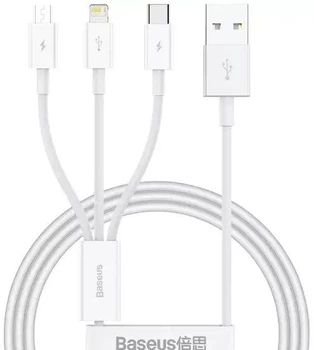 Кабель Baseus Superior Series Fast Charging 3-in-1 Cable USB to MicroUSB+Lightning+Type-C 3.5A 1m P10320105221-00 White