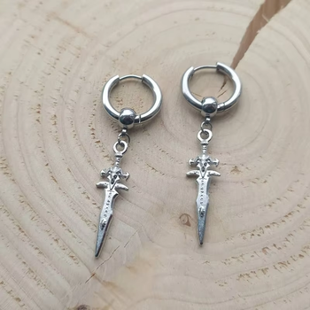 Сережки-кільця з підвіскою Меч Вікінга для чоловіків у скандинавському стилі [ED-407] Viking