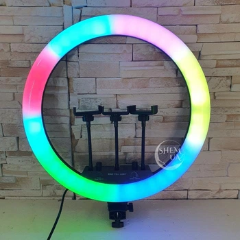 Професійна кільцева RGB LED лампа Soft Ring Light MJ18 для селфі 45см з тримачем на 3 телефони -SML-3.