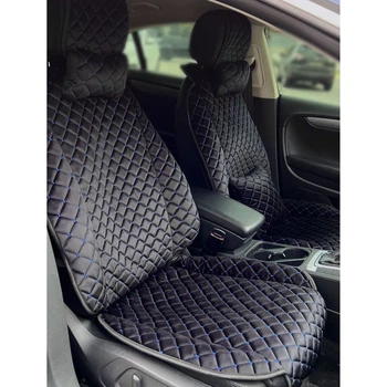 Накидки з алькантари на передній ряд сидінь City Car (чорний ромб/синя нитка) 2шт.