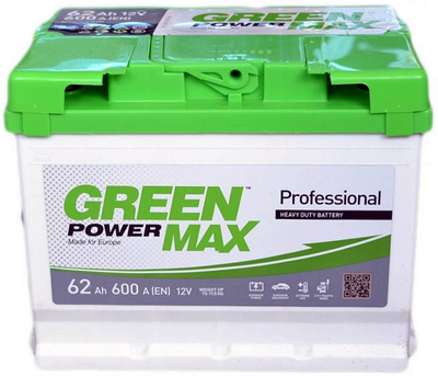 Аккумулятор автомобильный 62Ач 600А "+" слева Green Power, 22380