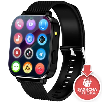 Умные смарт-часы телефон JETIX DF100 Pro c 4G видеозвонком и влагозащитой IP67 (Black) + Защитная пленка