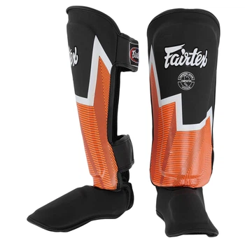 Захист гомілки та стопи Муай Тай, ММА, Кікбоксинг шкіряний FAIRTEX BO-9486 (BO-9486_Чорно-оранжевий_M)