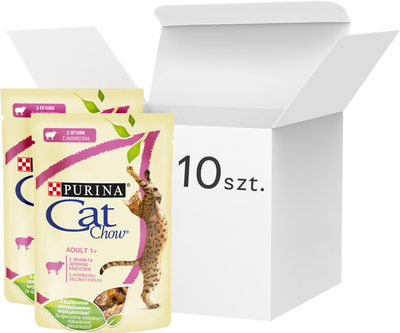 Mokra karma dla kotów Purina Cat Chow z jagnięciną i zieloną fasolką 10 szt x 85 g (7613036596909)