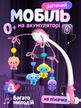 Мобиль на кроватку с проектором музыкальный детский музыкальная карусель для кроватки новорожденных младенцев детские музыкальные карусели мобили 3 в 1 A1 розовый (889982A-Pink)