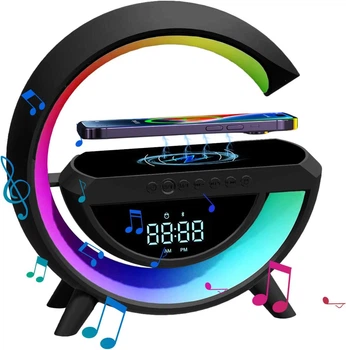 Настольная Смарт Лампа Ночник G-Smart Bt- 3401 Rgb Rainbow С Bluetooth Колонкой Беспроводная Зарядка Fm Радио Чёрный Refurbished