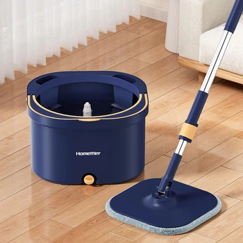 Набір швабра та відро з віджимом Homettler CW002-blue, 2 мопи в комплекті, синій