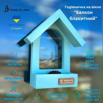 Кормушка для птиц на окно House_for_birds "Балкон" голубая