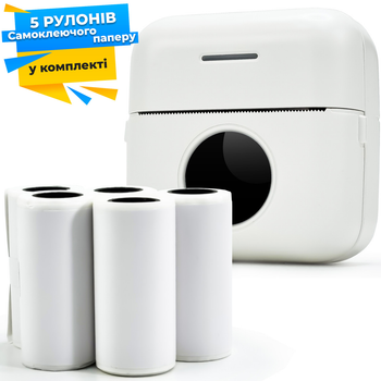 Мобільний термопринтер JETIX Mini Printer + 5 рулонів самоклеючого паперу в комплекті
