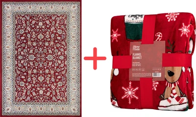 Набір Килим Karat Amina 27002/210 1.6x2.3 м + Плед Ardesto Flannel Веселі олені Червоний 160х200 см (98630600 + ART0117PB)