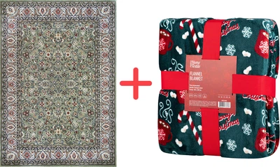Набір Килим Karat Amina 27002/310 1.6x2.3 м + Плед Ardesto Flannel Солодке какао Зелений/Красний 160х200 см (98633397 + ART0116PB)