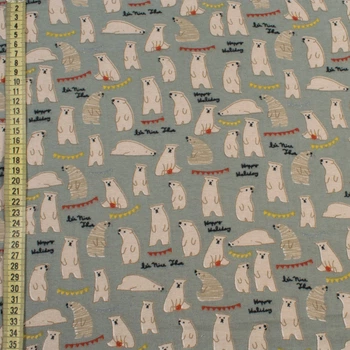 Коттон с ворсом бирюзово-серый, белые медведи, ш.150 (12069.022)