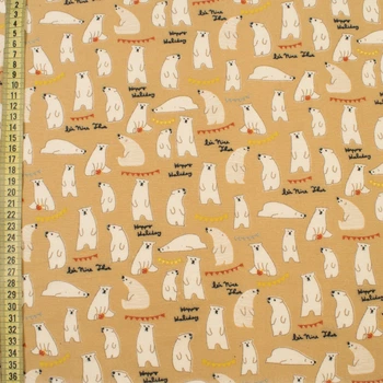 Коттон с ворсом бежевый, белые медведи, ш.150 (12069.018)