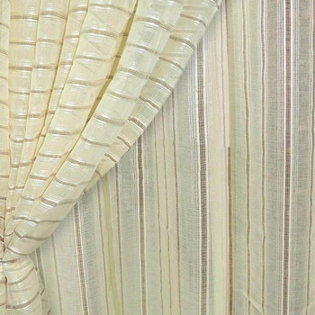 Лен гардинный полоски витые, строчки коричневые, шампань, ш.280 (30412.017)
