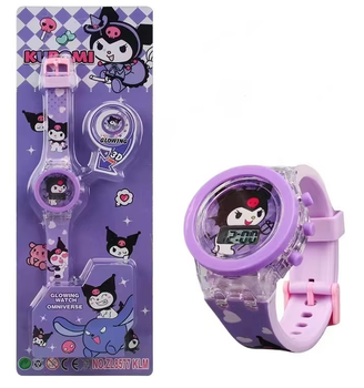 Детские электронные наручные часы с LED подсветкой для девочки 2 в 1 Kuromi (Kuromi ) геншен, манги, hello kitty, Санрио Китти, Мелоди Light Watch (AN)205188