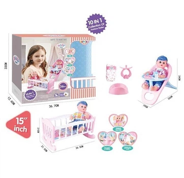 Пупс функциональный 10в1 Baby Care L 010-9 говорит плачет смеется с горшком кроваткой и стульчиком