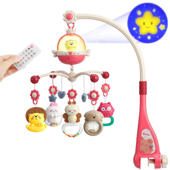 Музыкальный мобиль на кроватку Baby Bell Bear 3 в 1 с белым шумом и Bluetooth подключением к телефону розовый