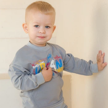 Світшот для хлопчиків двонитка з принтом Trendy Tot 03-01216 сірий 104 см (4 роки)