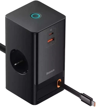 Сетевое зарядное устройство Baseus Power Combo Digital Power Strip 2AC+USB+Type-C+Retractable-C 65W with 1.5m Power Cord PSLR000301 Black