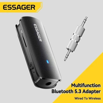 Бездротовий Bluetooth адаптер Essager для навушників / автомагнітол аудіоприймач AUX 3,5мм з вбудованим акумулятором BT 5.3
