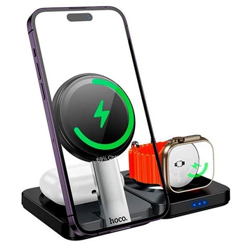 Беспроводная зарядка Qi HOCO CQ11 |15W| Док-станция для iPhone, iWatch, наушников Black