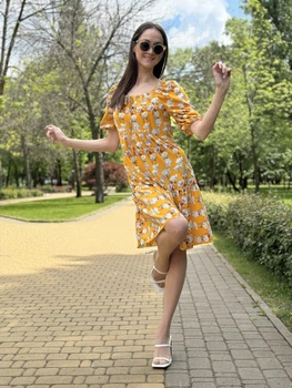 Платье с вырезом каре на завязках Cat Orange 5774 Желтое 42