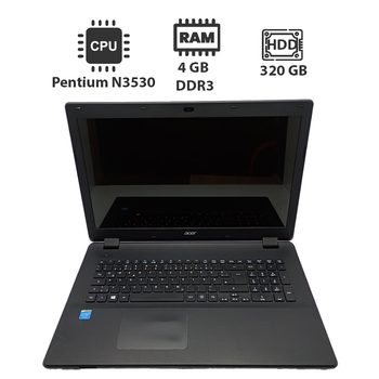 Ноутбук Acer ES1 / 15.6" (1366x768) TN / Intel Pentium N3530 (4 ядра по 2.16 - 2.58 GHz) / 4 GB DDR3 / 320 GB HDD / Intel HD Graphics / WebCam б/у