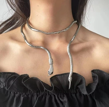 Кольє трансформер гнучке металеве змія сріблясте "Кассандра"