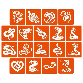 Набор трафаретов для био-тату "Змеи" от Fresh Tattoo, 18 простых трафаретов 5*5 см (snakes_5x5_18_1)
