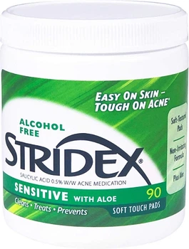 Диски проти акне з алое, що очищають - Stridex Daily Care Acne Pads With Aloe Sensitive Skin Salicylic Acid 0,5% 90шт (1147913-105012)