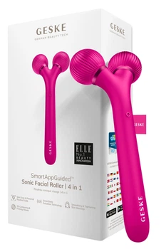 Электронный ультразвуковой ролик для лица GESKE Sonic Facial Roller 4в1 magenta